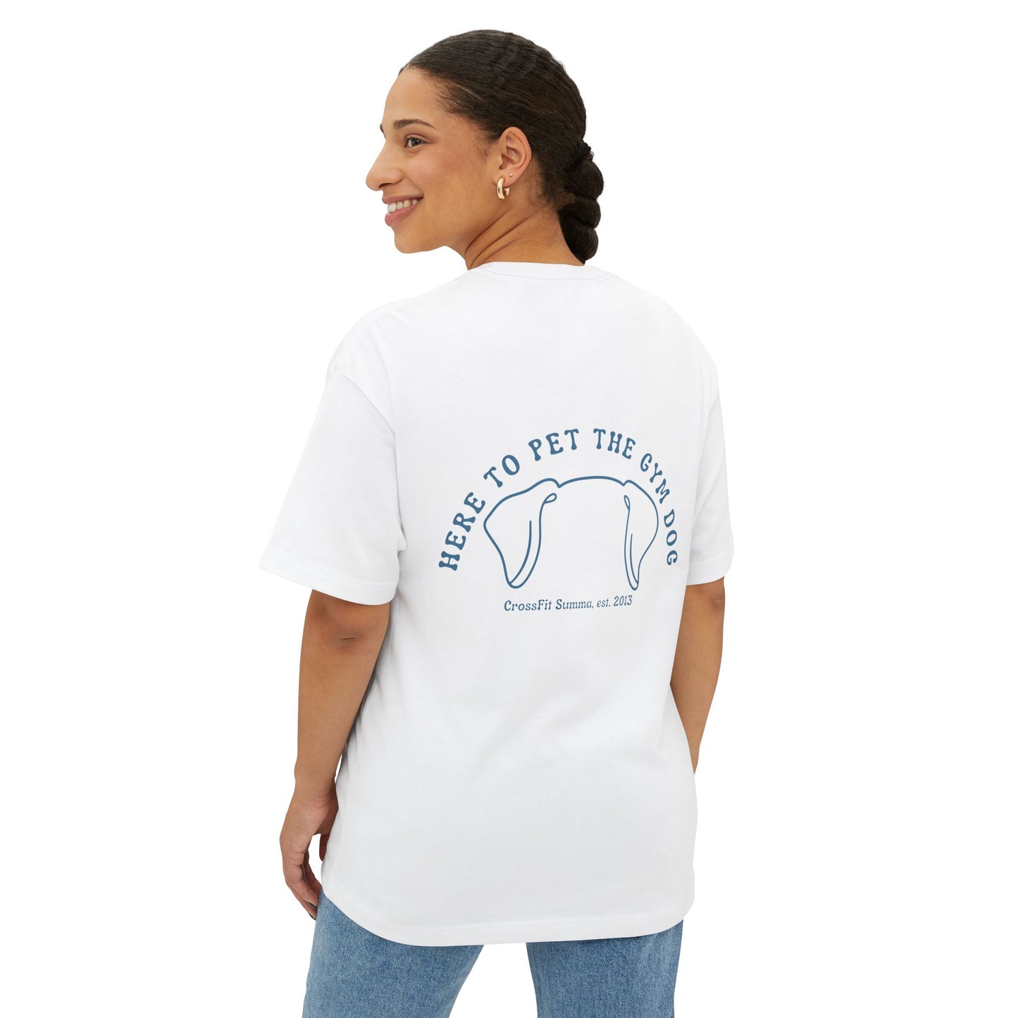 Unisex Oversized Boxy Tee, Gym Dog Edition (dark logo)