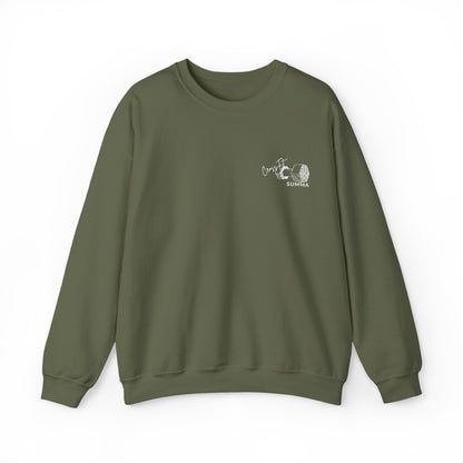 Gildan Crewneck Sweatshirt — Embroidery, White DB Chest Logo