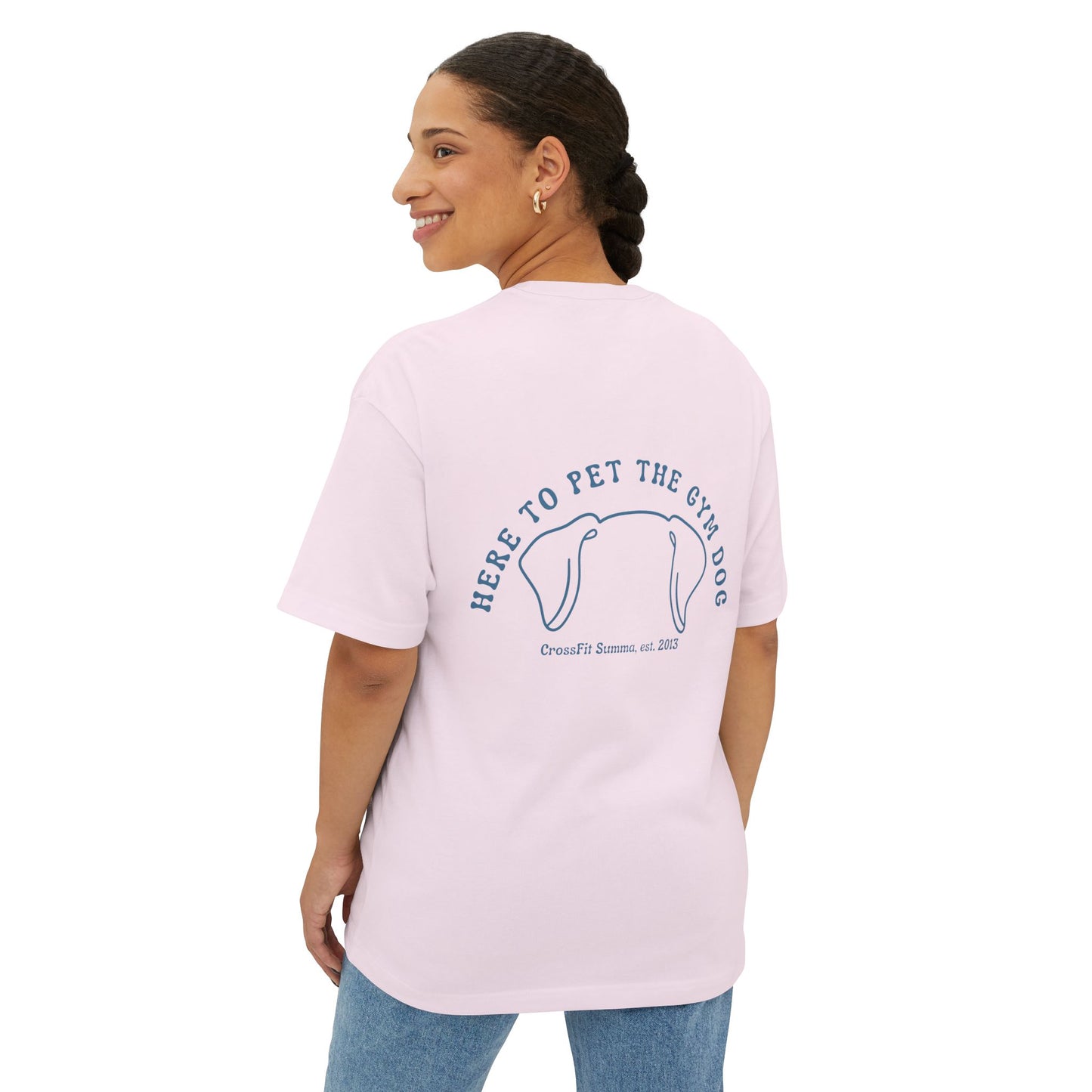 Unisex Oversized Boxy Tee, Gym Dog Edition (dark logo)