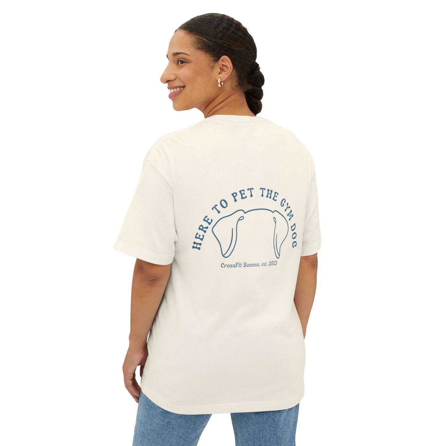 Unisex Oversized Boxy Tee, Gym Dog Edition (dark logo)