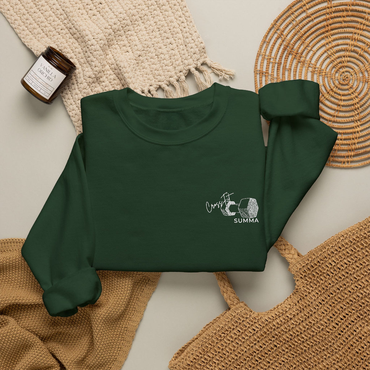 Gildan Crewneck Sweatshirt — Embroidery, White DB Chest Logo