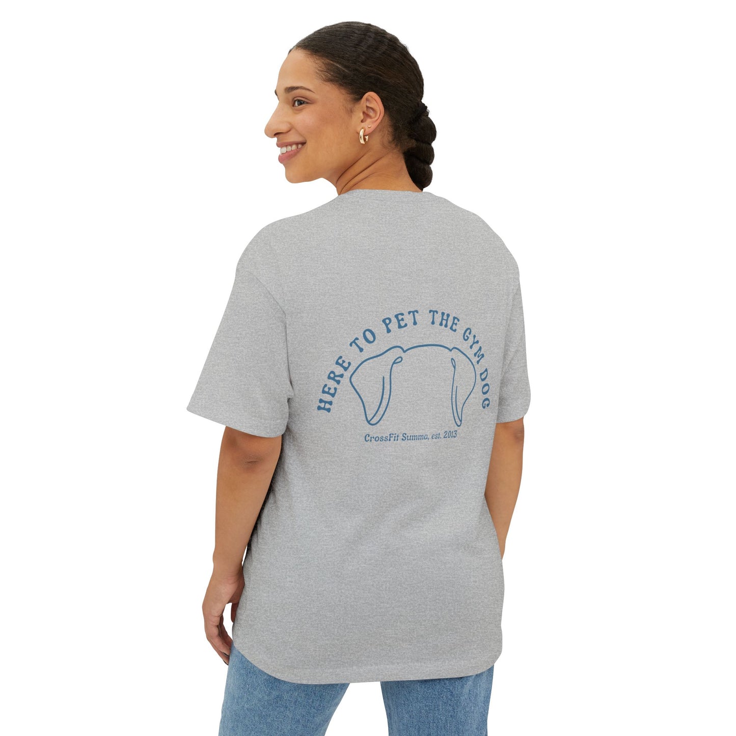 Unisex Oversized Boxy Tee, Gym Dog Edition (dark logo)