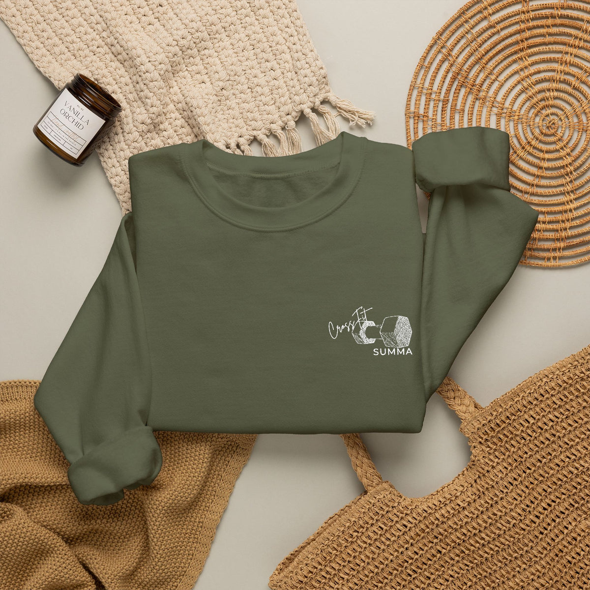 Gildan Crewneck Sweatshirt — Embroidery, White DB Chest Logo