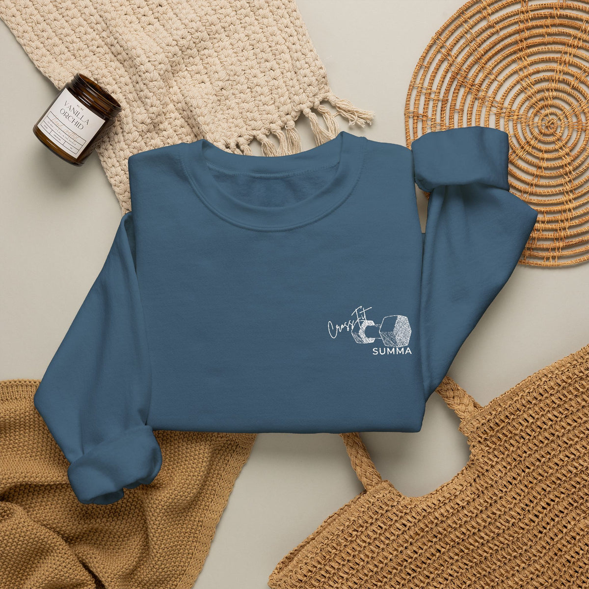 Gildan Crewneck Sweatshirt — Embroidery, White DB Chest Logo